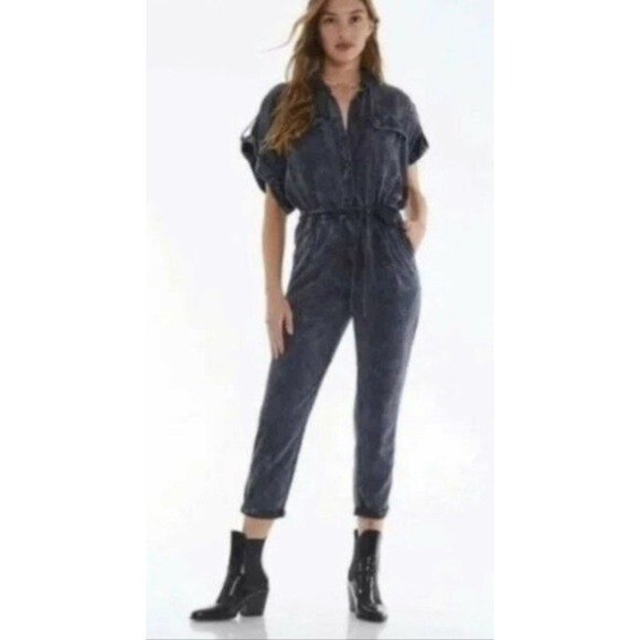 Young Fabulous Broke Jumpsuit Women's Small Blue Button Front Tie Waist Casual - Picture 1 of 3